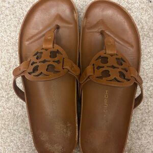 Tory Burch Cutout Logo Thong Sandals - Cognac Brown